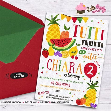 Instant Download Editable Tutti Frutti Invitation Two Tti Etsy