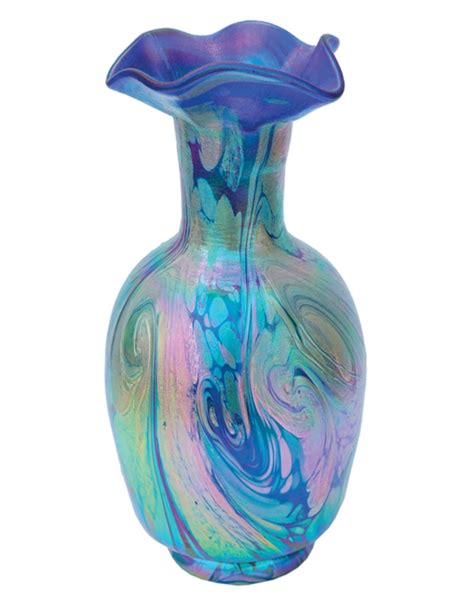 Iridescent Bluesilver Vase V15 Hand Blown Glass Vases Santa