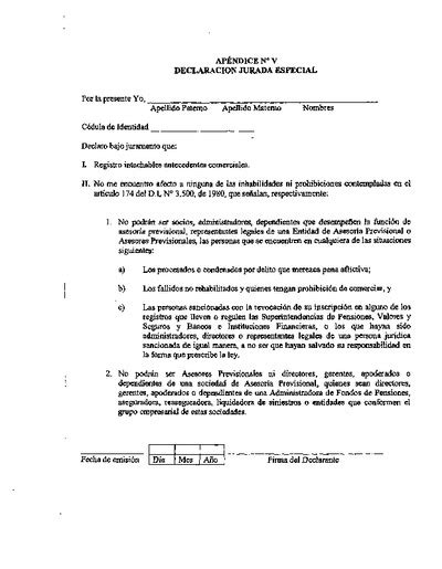 Declaración Jurada Sp Superintendencia De Pensiones Gobierno De Chile