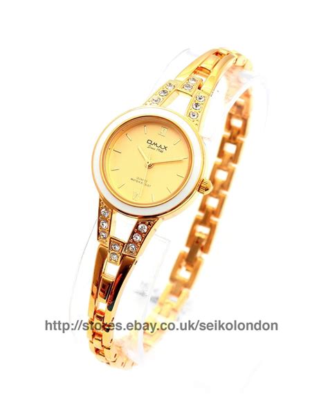 omax ladies diamonte gold dial watch gold finish seiko movt rrp £69 99 ebay