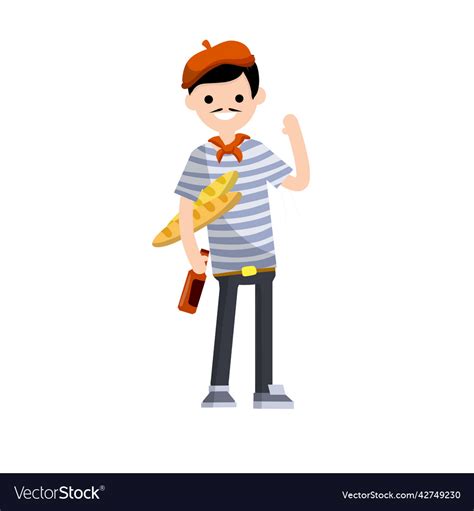 Typical Frenchman In A Blue Striped T Shirt Vector Image