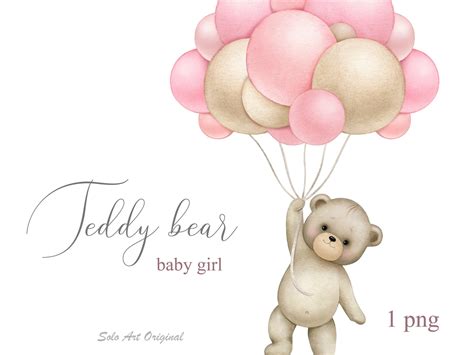 Teddy Bear Clipart Airballoons Baby Girl Shower Pink Clipart Etsy