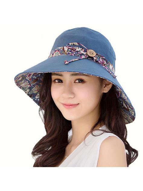 Women Summer Casual Big Wide Brim Cotton Hat Floppy Derby Beach Sun Foldable Cap