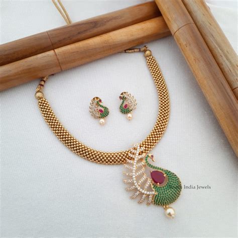 Gold Finish Tulsi Necklace South India Jewels