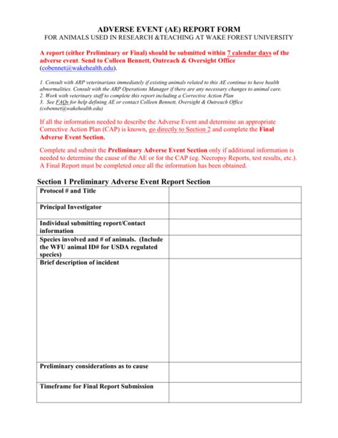 Adverse Event Reporting Form