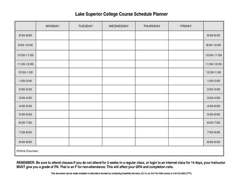 5 Best College Class Schedule Printable