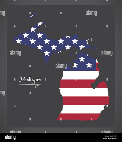 Michigan Map With American National Flag Illustration Stock Vector