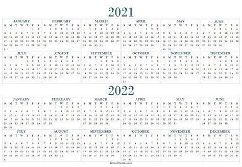 2021 And 2022 Calendar Printable Editable Calendar Template Free
