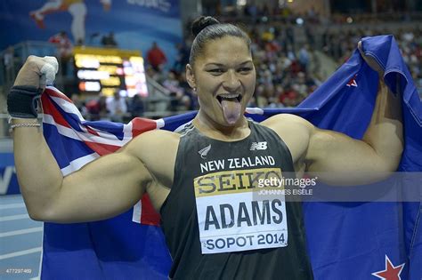 New Zealands Valerie Adams Celebrates Winning In The Women Shot Put