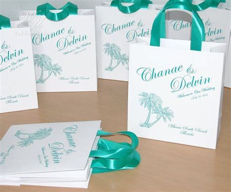 35 Mint Wedding Welcome Bags With Satin Ribbon And Your