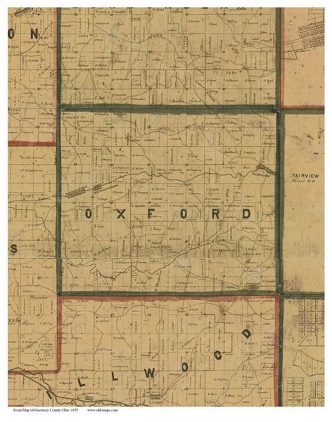 Oxford Ohio 1855 Old Town Map Custom Print Guernsey Co Old Maps
