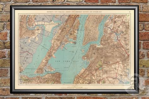 Vintage New York Bay Map From 1891 Old New York Map Etsy