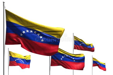 Cute Five Flags Of Venezuela Are Wave Isolated On White Any