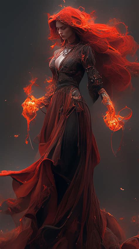artstation red hair witch in fire