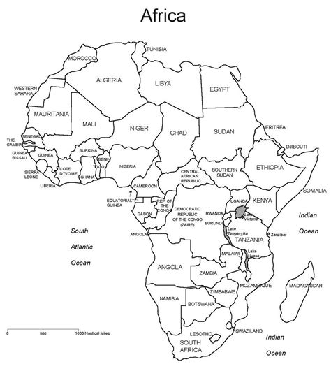 Black And White Physical Map Of Africa
