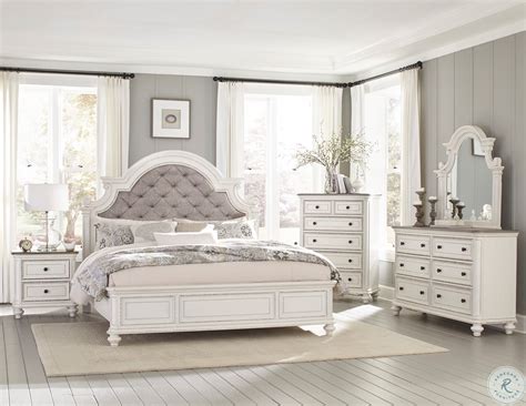 Realyn Chipped Two Tone Upholstered Panel Bedroom Set | White bedroom