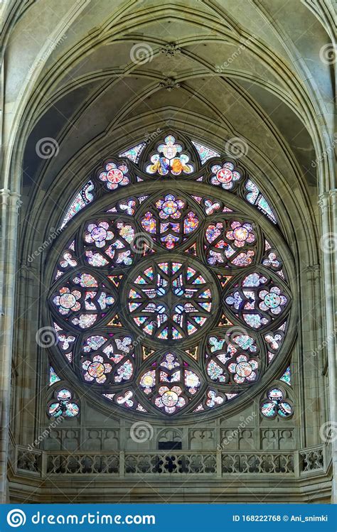 Stained Glass Window In The Saint Vitus Cathedral In Prague Czech