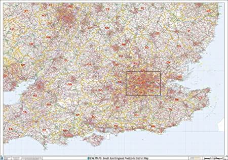 South East England Postcode District Wall Map D2 47 X 33 25