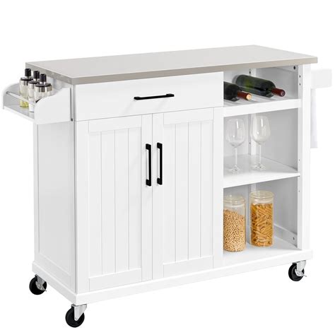 Yaheetech Kitchen Island Cart With Stainless Steel Top And Storage