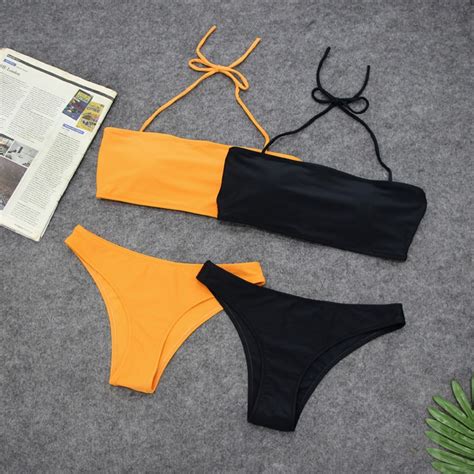 hirigin sexy bikini set 2019 halter bandage women swimwear beach bathing suit push up padded bra