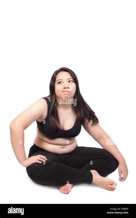 Fat Woman Obese Belly Sitting On Ground Bored Face Tired Exhausted To