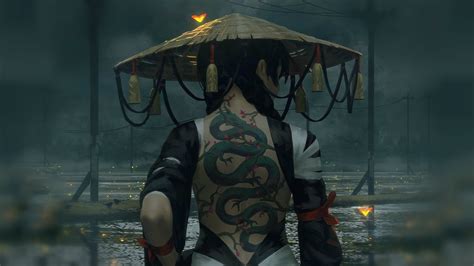 Wallpaper Samurai Guweiz Tattoo Hat Back Women