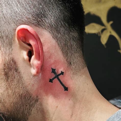 Behind The Ear Cross Tattoos For Men