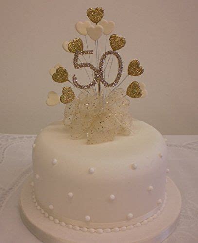 Cake Decoration Golden 50th Wedding Anniversary Diamante 50th