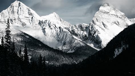 2560x1440 Stone Mountains Snow In Monochrome 1440p Resolution Wallpaper