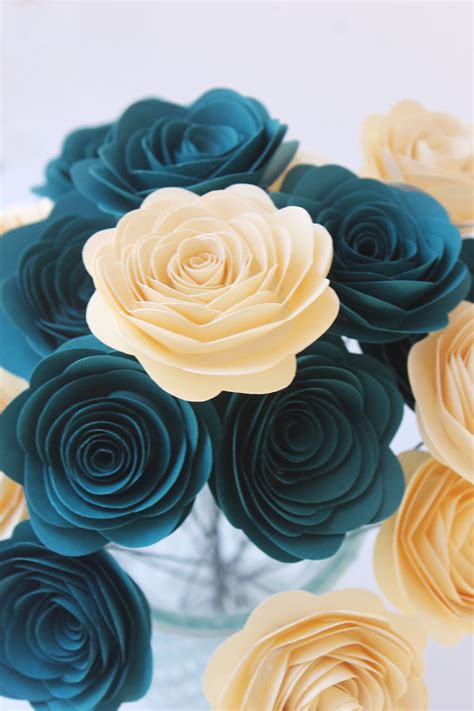 Enjoy fast delivery, best quality and cheap price. 12 Dark Teal & Cream Paper Flowers - Wedding - Home Decor ...