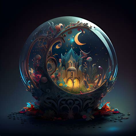 Magic Crystal Ball With Fairy Tale Castle On Dark Background Fantasy