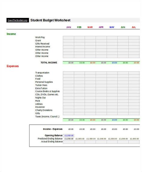 Student Budget Worksheet Excel ~ Excel Templates