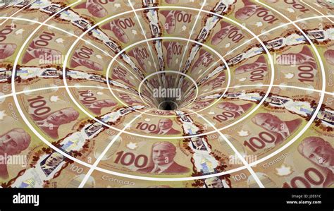Money Background From Canadian Dollar Banknotes Flow In Hole Stock