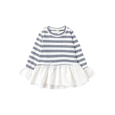 Wholesale Latest Children Dress Designs Long Sleeve Cotton Stripe Baby