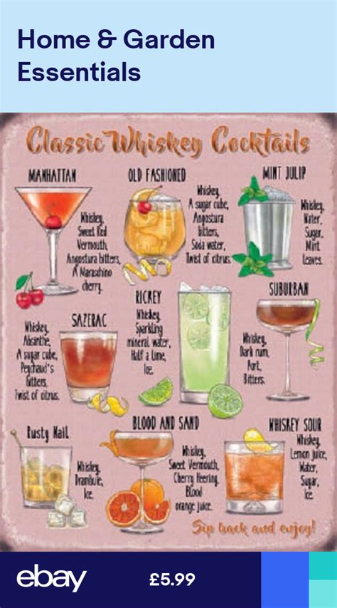 15x20 Metal Sign Plaque Home Bar Kitchen Whiskey Cocktail Recipe Menu Alcohol Drink Recipes