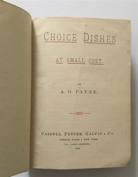 Choice Dishes At Small Cost Par Payne Ag Very Good Hardcover 1882