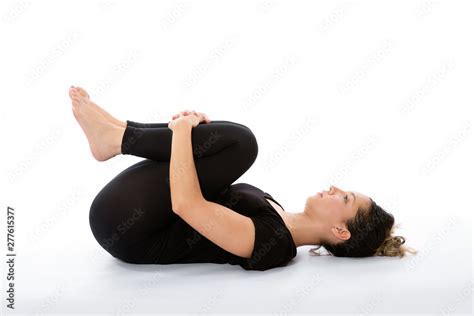 Apanasana Yoga Pose Supine Knees To Chest Pose Yoga Poses Woman Isolated With White