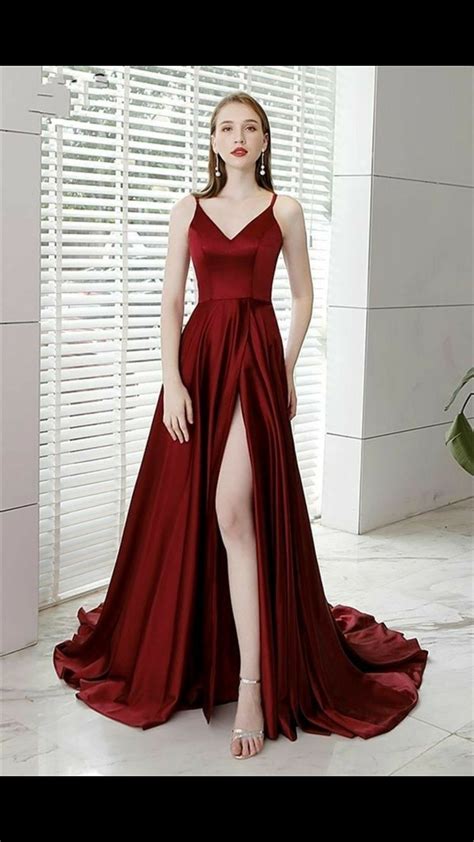 Skllsy Red Satin Prom Dress Red Flowy Dress Flowy Prom Dresses