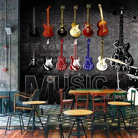 Custom Wallpaper Mural Retro Nostalgic Rock Music Guitar Bvm Home