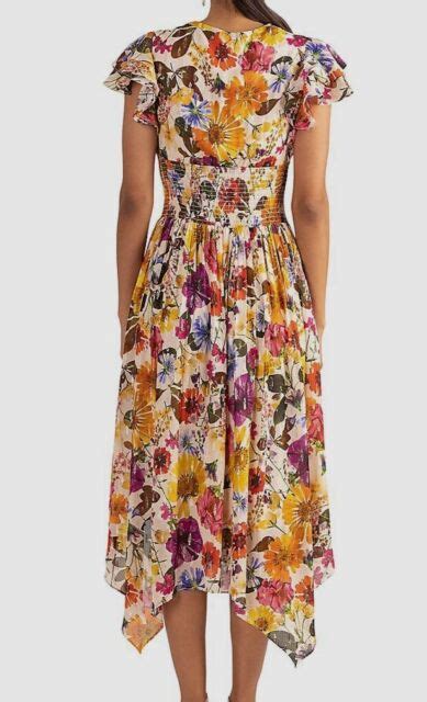 Shoshanna Women S Beige Pasadena Floral V Neck Midi Dress Size 4 For