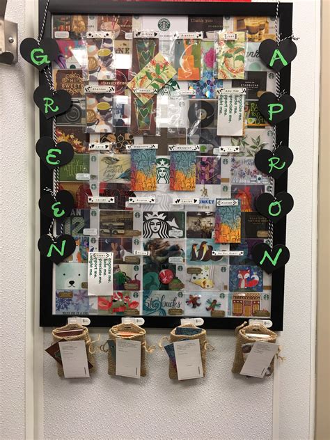 Starbucks, ode to the green apron. Starbucks Green Apron board made with old gift cards! # ...