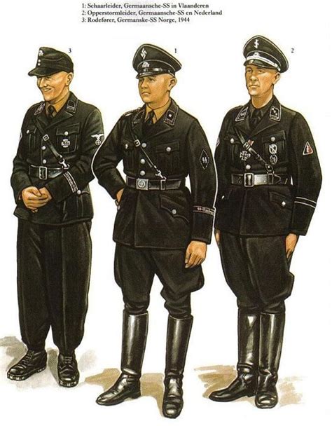 Three Men In Uniforms Standing Next To Each Other On A White Background