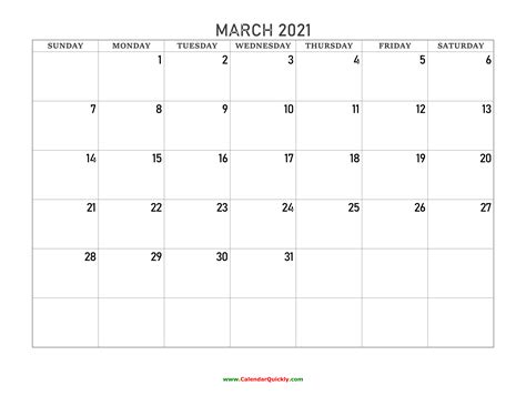 March 2021 Blank Calendar Calendar Quickly