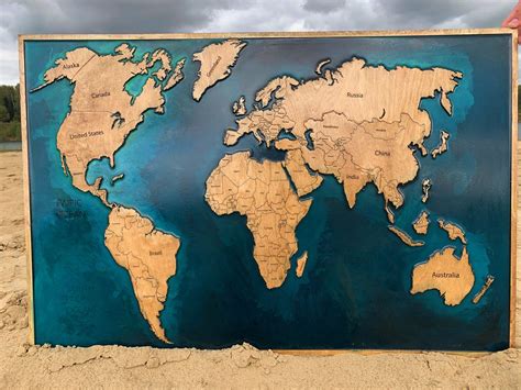 Wooden World Map T For Husband Rustic Decor Epoxy Resin Etsy