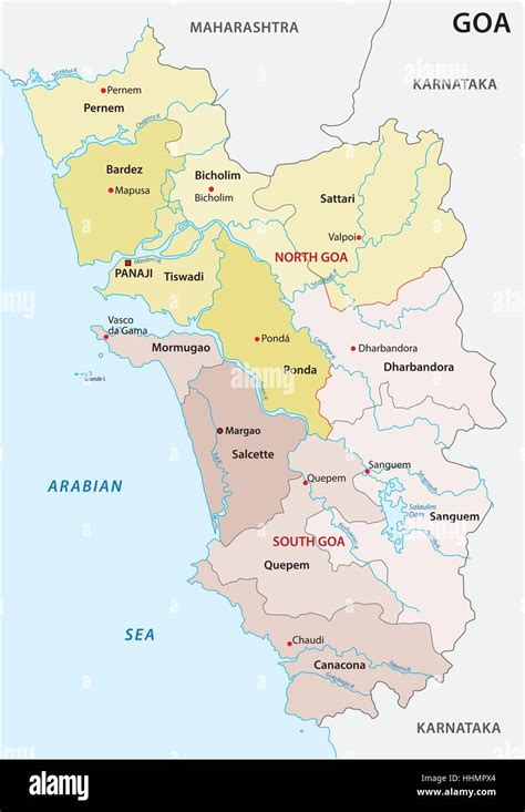 Mapa De Vectores Política Y Administrativa Del Estado Indio De Goa