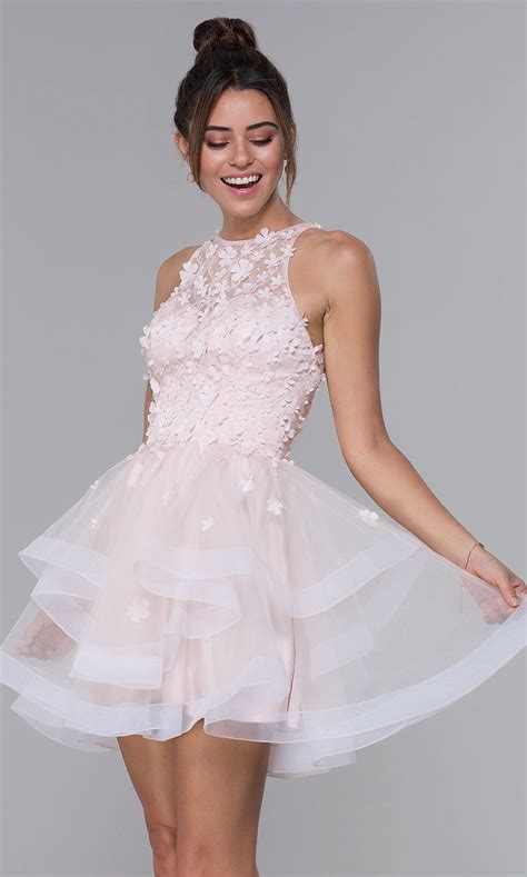 Short Tulle Homecoming Dress With 3 D Lace Bodice Tulle Homecoming Dress Lace Homecoming