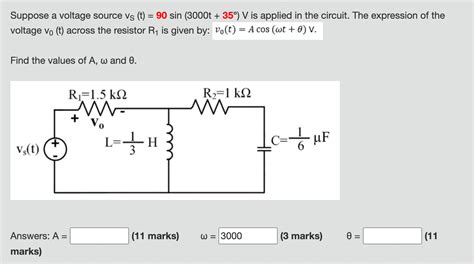 Solved Suppose A Voltage Source Vs T Sin T V Is Chegg