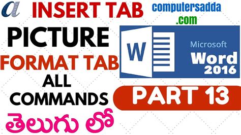 Ms Word 2016 In Telugu 13 Insert Picture And Format Options
