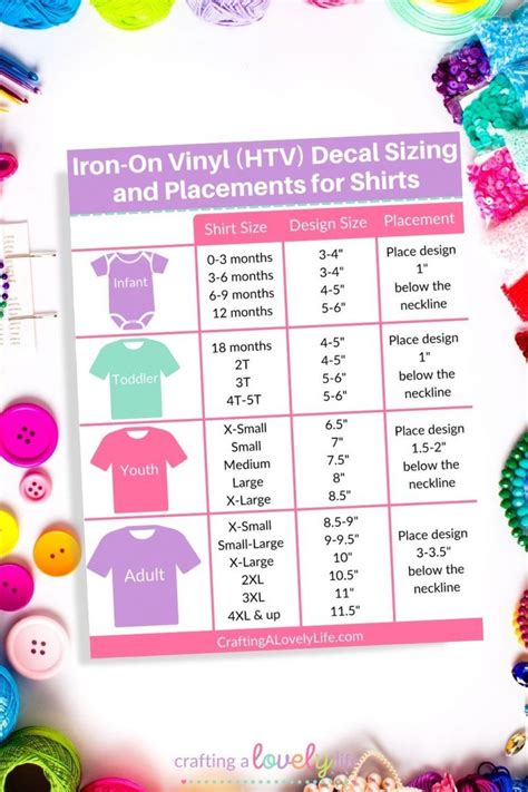 Free Printable Iron On Decal And Placement Sizing Guide Cricut
