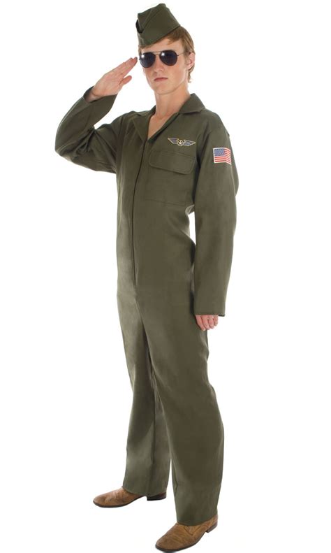 Aviator Mens Pilot Jumpsuit Fancy Dress Adult Military Army Top Gun